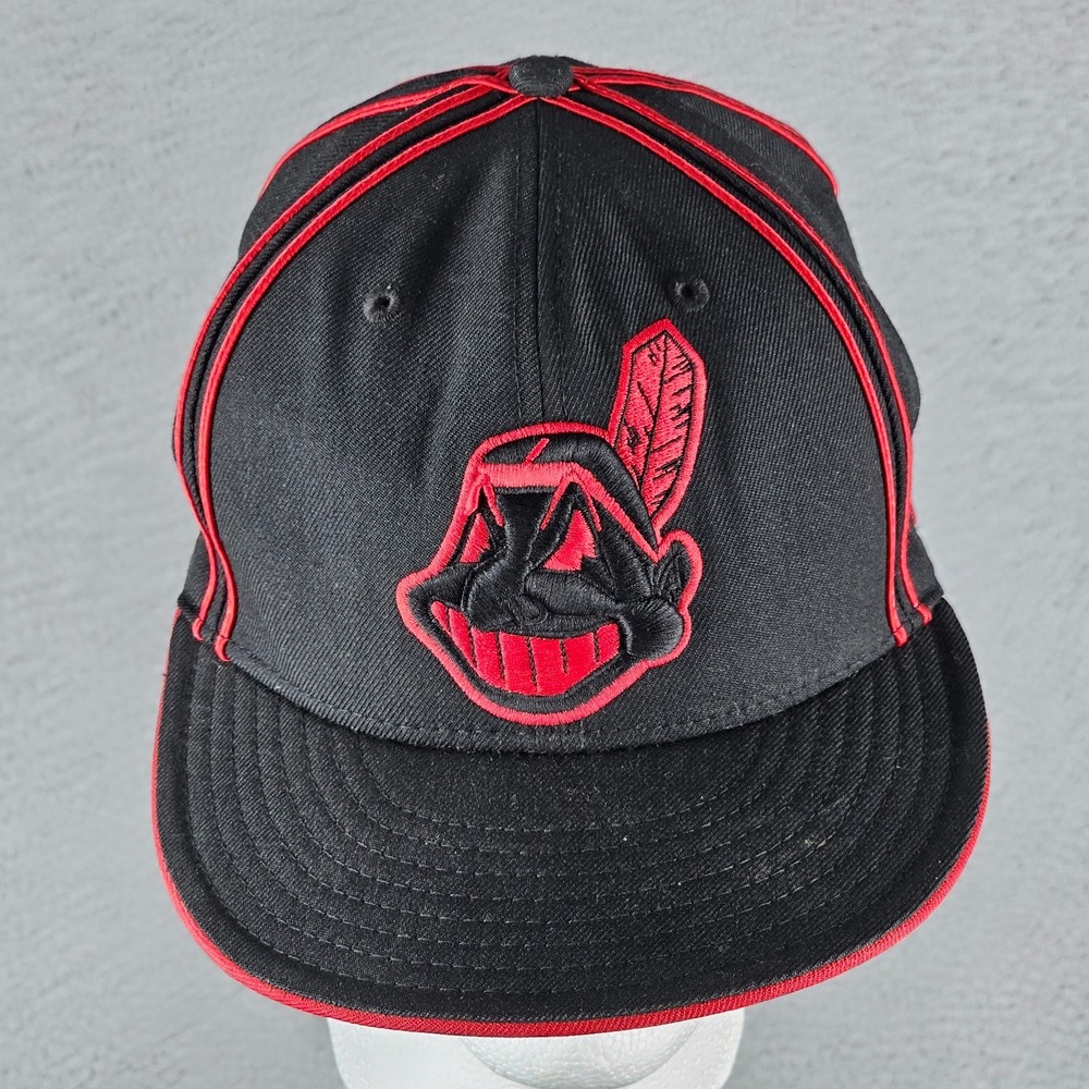Cleveland Indians Hat Cap Chief Wahoo 59fifty 7 1/4 Fitted Navy 100% Wool MLB